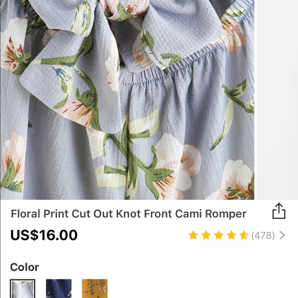 Floral Print cut out knot front cami romper - Picture 3 of 4